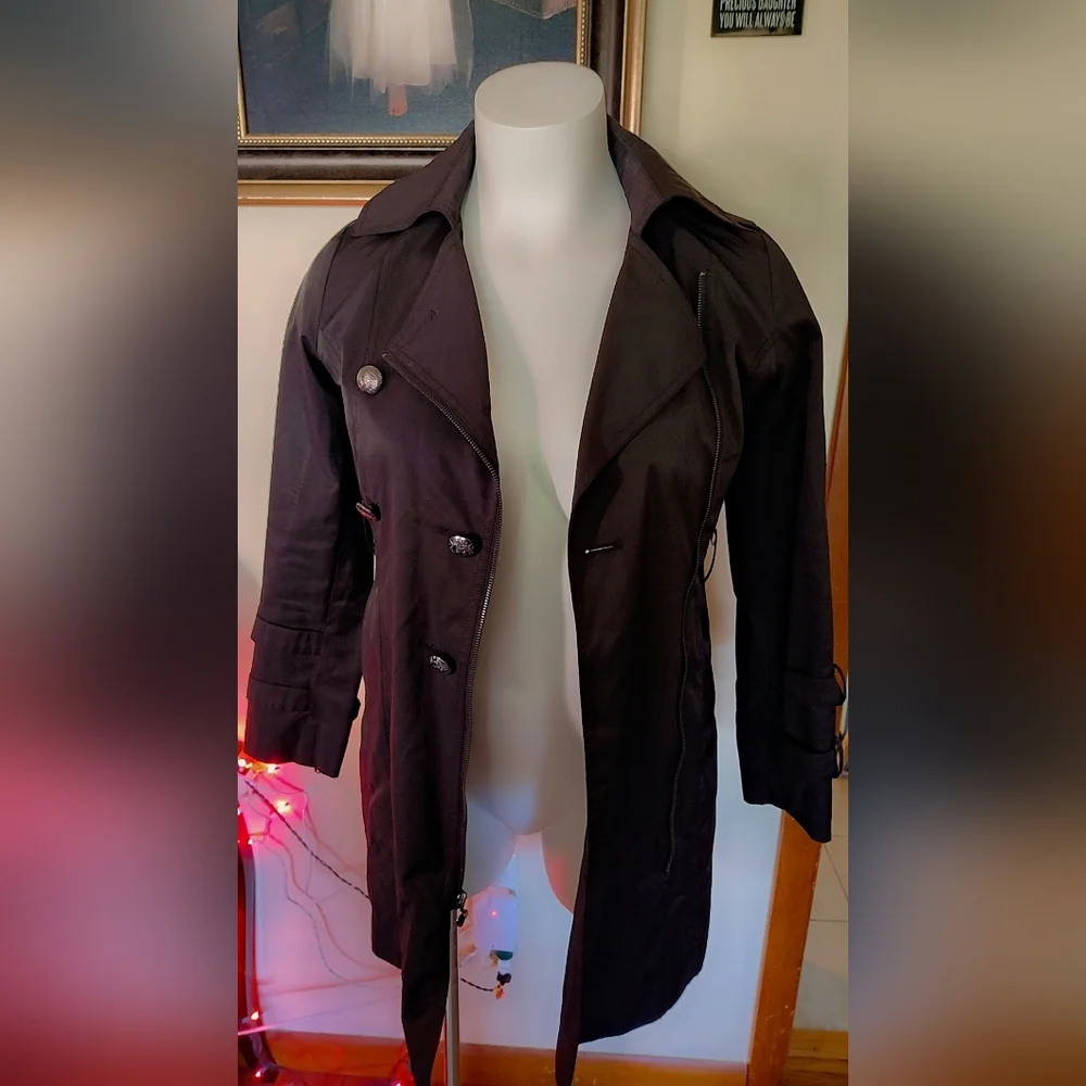 🖤Guess Black Trench Coat – Size M –  Good Condition 🖤 - Picture 4 of 10